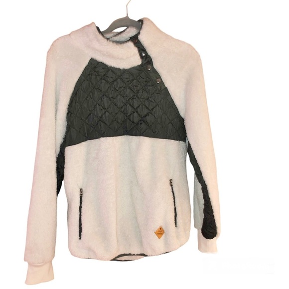 Simply Southern Sherpa Snap Quilted pullover Green White size medium - Picture 1 of 6